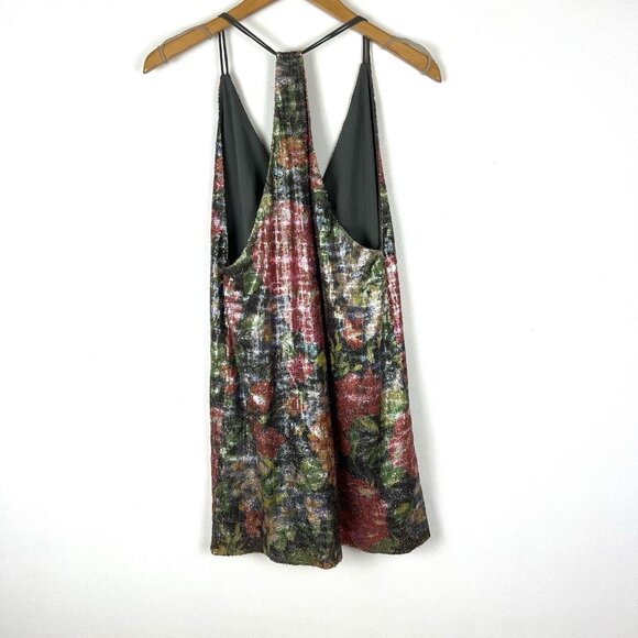 Free People Tangier Sequin Floral Mini Dress S Cocktail Deep V Boho Fairy Sexy - Picture 3 of 12